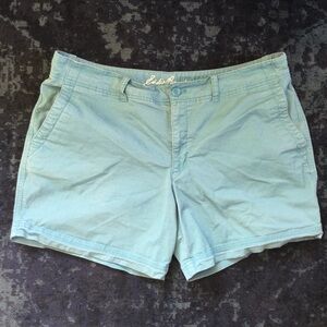 Eddie Bauer Cotton Teal shorts Size 16 Women's Pockets Flat Front